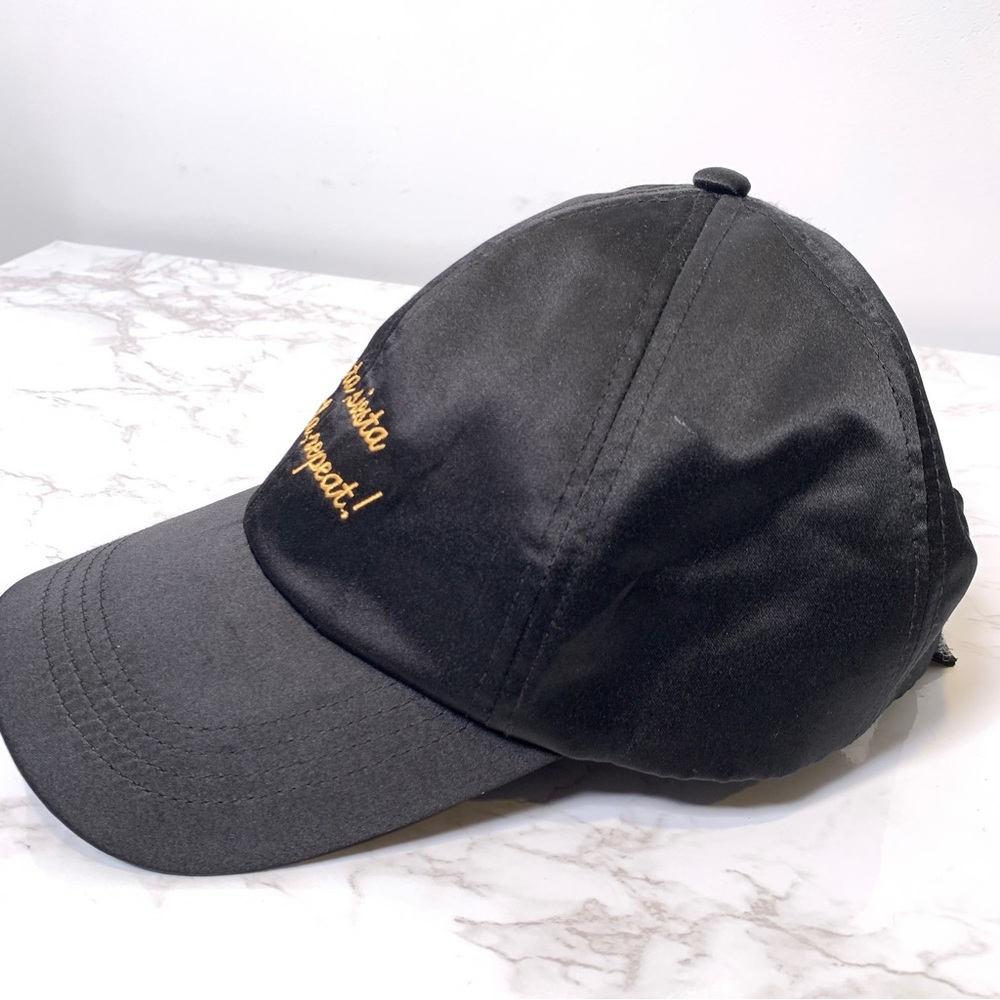 Fiesta Siesta Tequila Repeat Embroidered Black Satin Structured Baseball Cap - Picture 6 of 11
